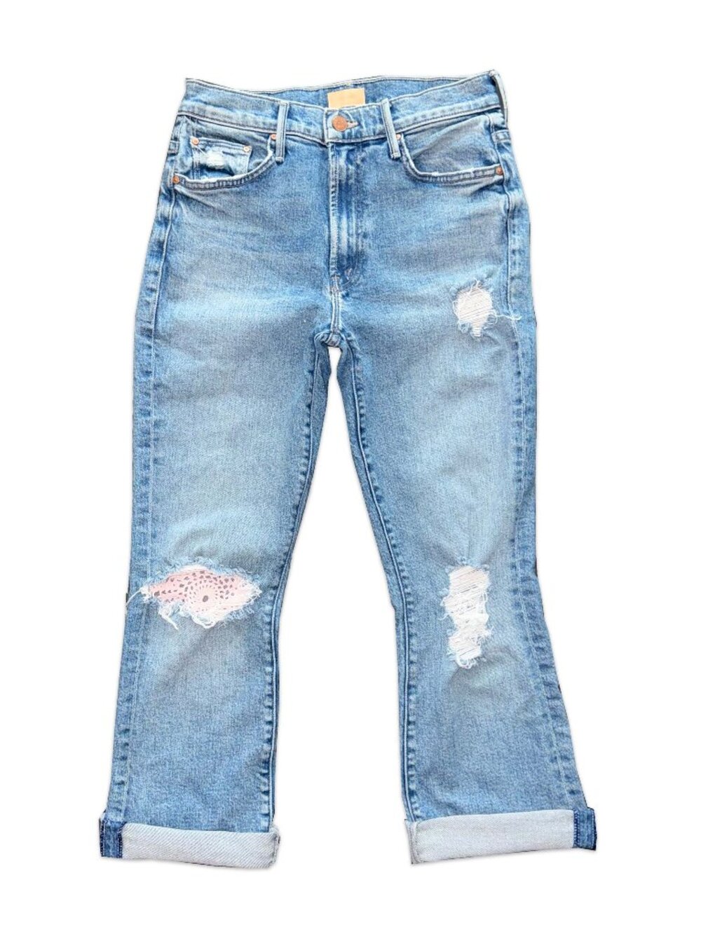 upcycled MOTHER ankle jeans with pink vintage doily ♡